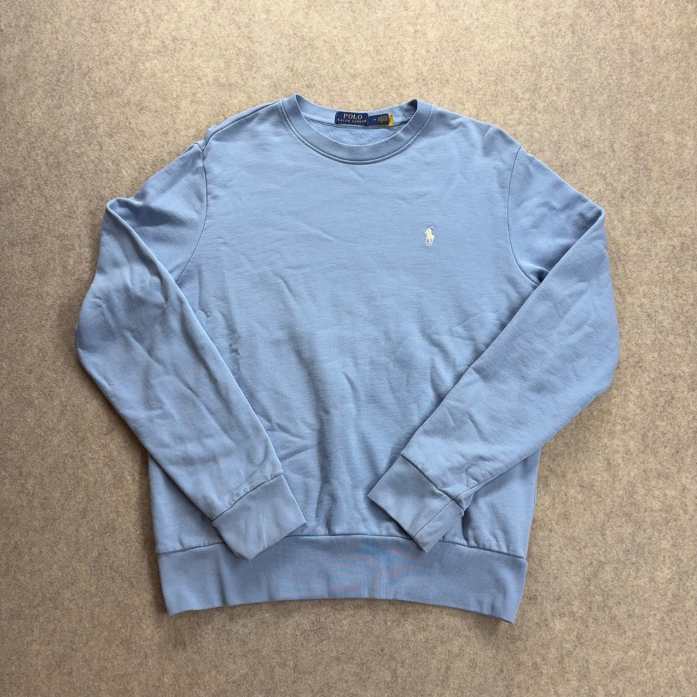 Polo Ralph Lauren Men Med Blue Cotton French Terry Crewneck Pullover Sweatshirt